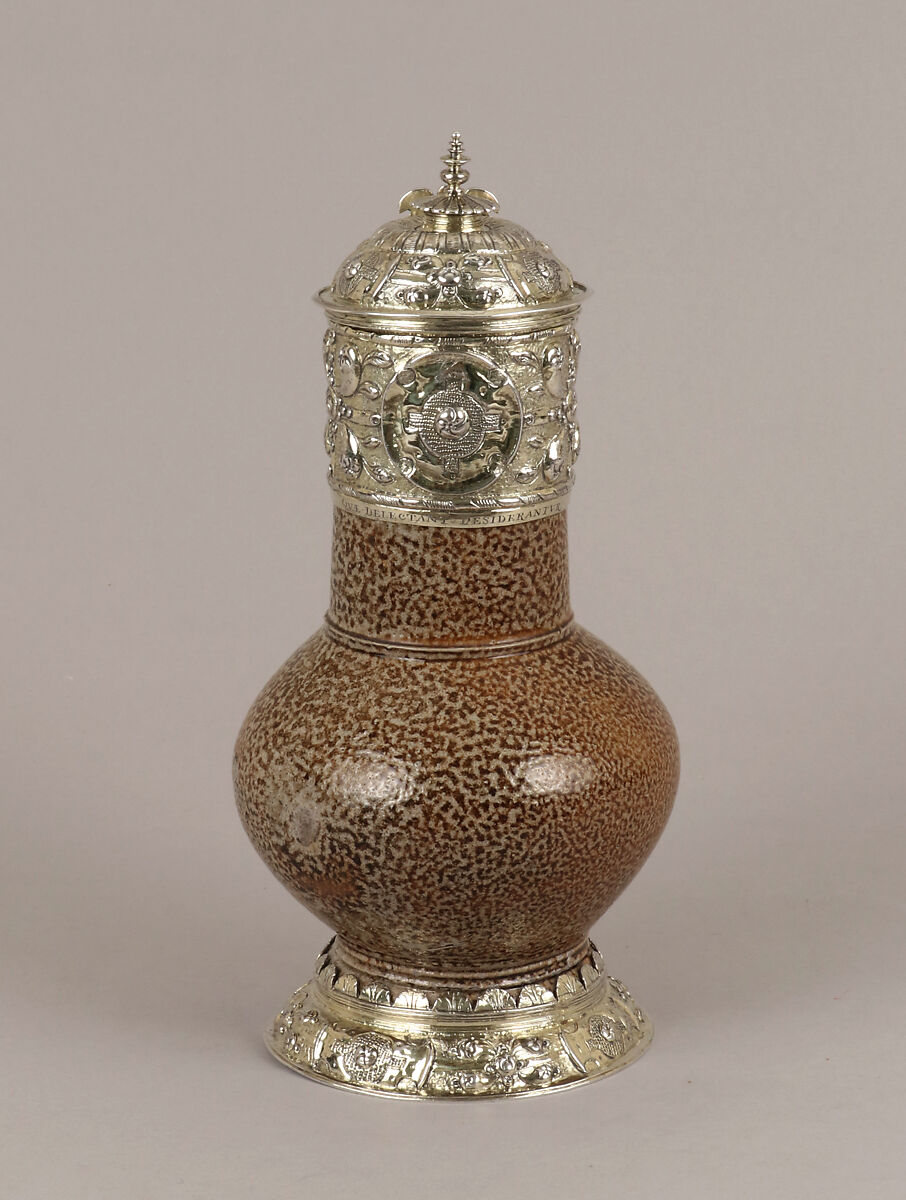 Jug, John Eydes, Stoneware, silver gilt, British, Exeter
