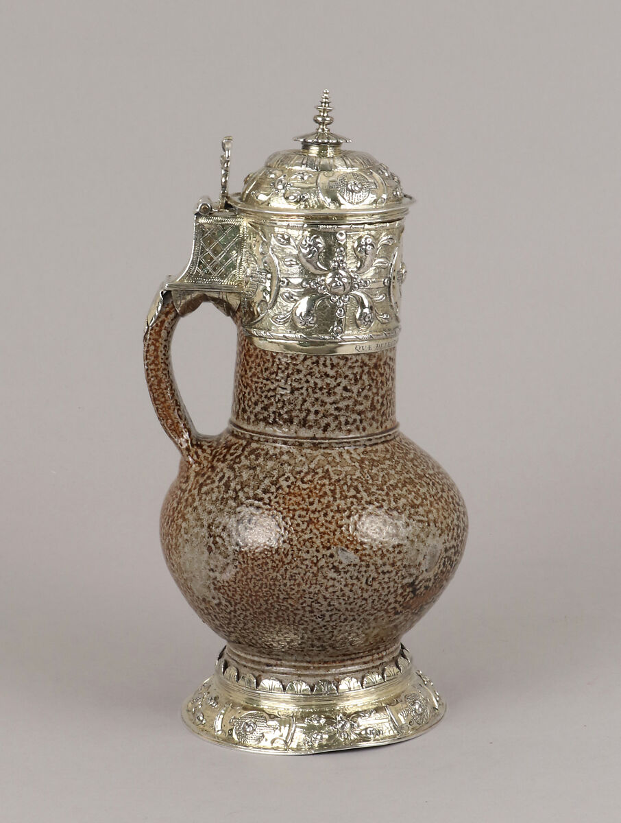 Jug, John Eydes, Stoneware, silver gilt, British, Exeter 