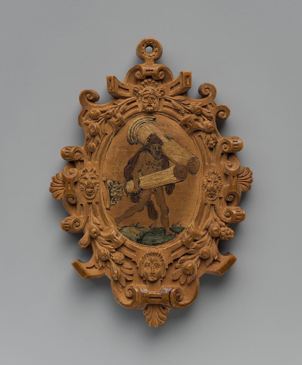 Pendant model with the Labors of Hercules, Boxwood and various woods, some stained (marquetry), Flemish or German, Rhineland 