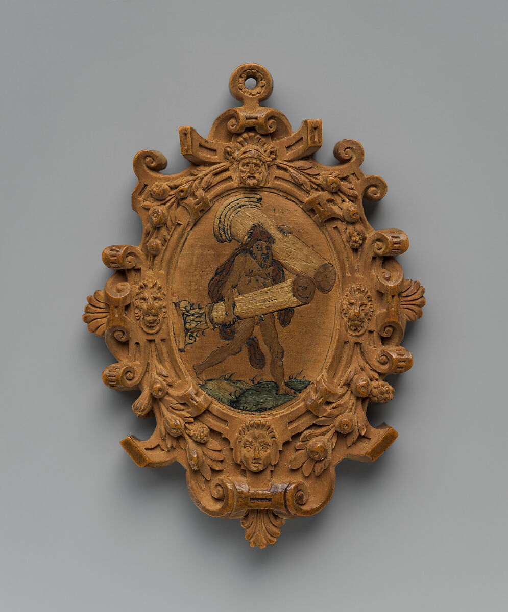 Pendant model with the Labors of Hercules, Boxwood and various woods, some stained (marquetry), Flemish or German, Rhineland