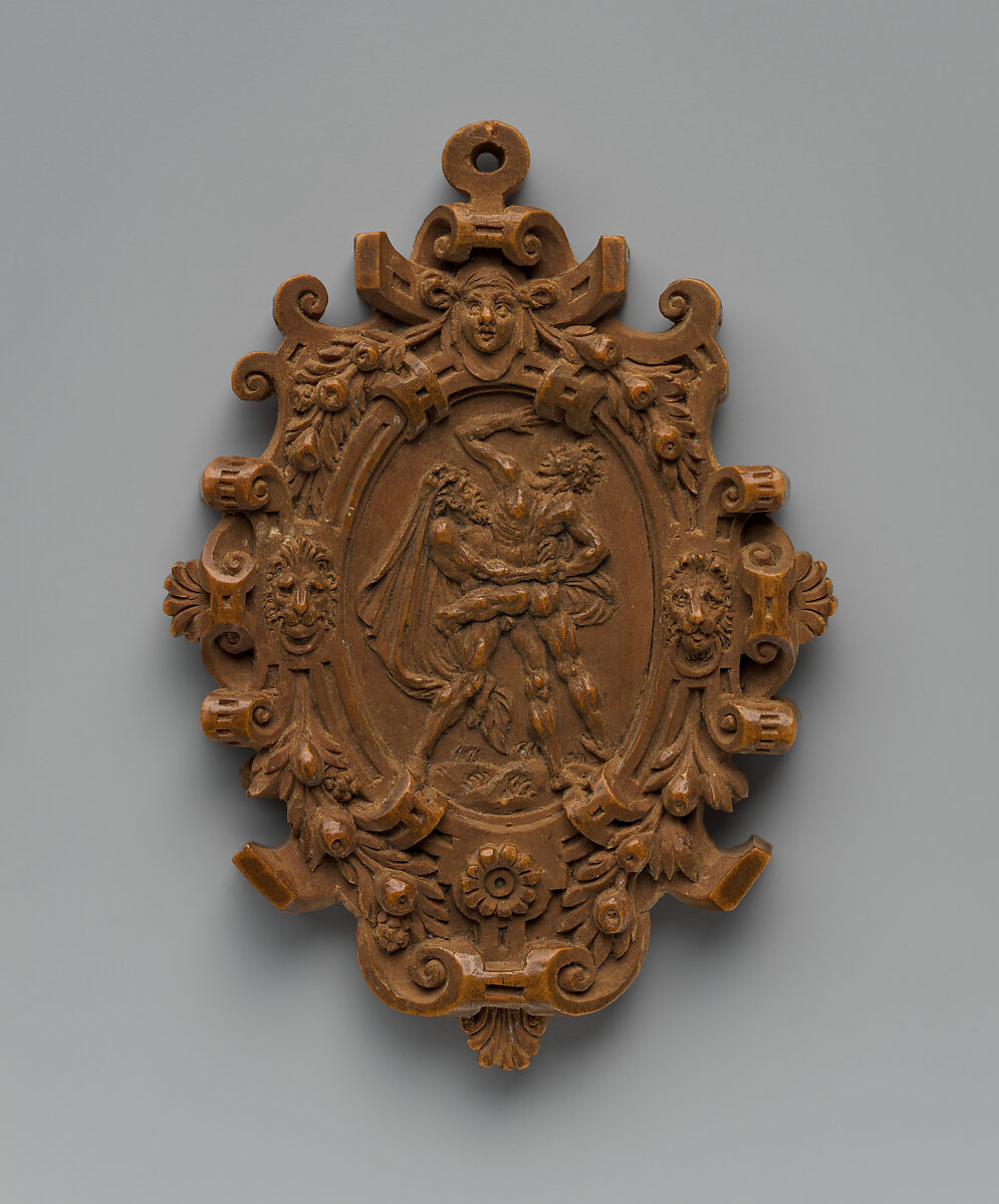 Pendant model with the Labors of Hercules, Boxwood and various woods, some stained (marquetry), Flemish or German, Rhineland
