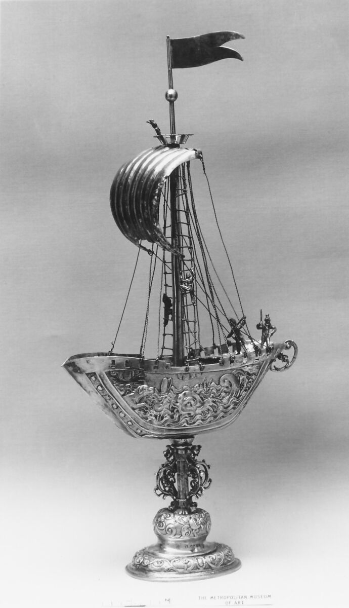 Ship (Nef), Heinrich Winterstein (master 1585, died 1634), Silver, partly gilt, German, Augsburg 