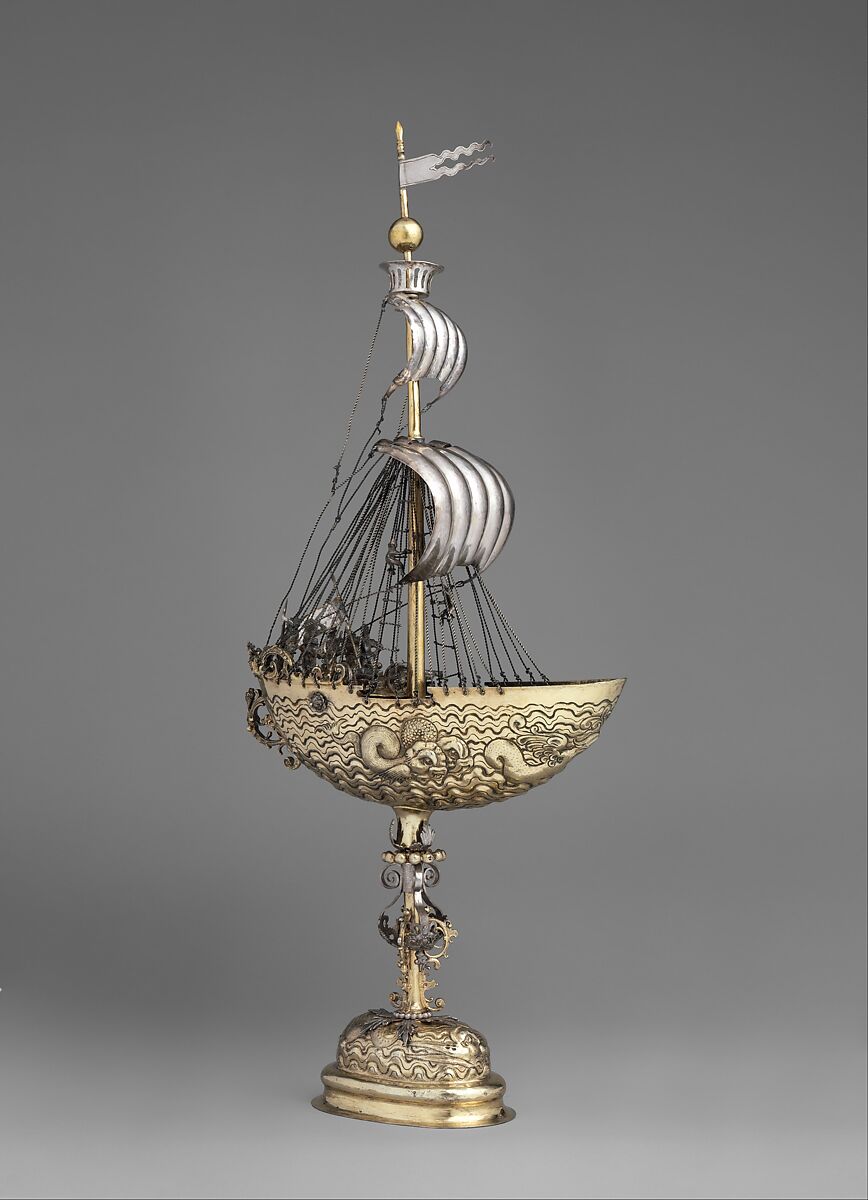 Ship (Nef), Esias zur Linden (master 1609, died 1632), Partly gilded silver, German, Nuremberg 