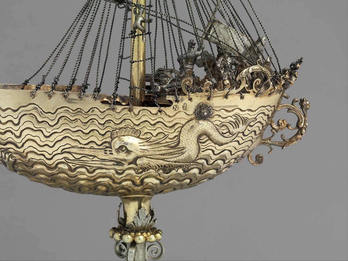 Ship (Nef), Esias zur Linden (master 1609, died 1632), Partly gilded silver, German, Nuremberg