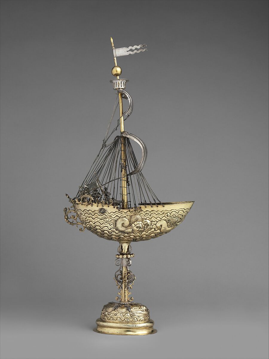 Ship (Nef), Esias zur Linden (master 1609, died 1632), Partly gilded silver, German, Nuremberg