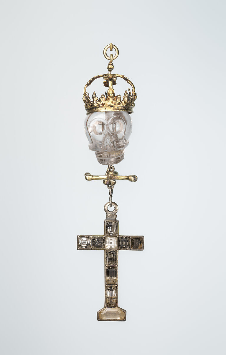 Pendant of a rosary, Silver gilt, rock crystal, Mexican