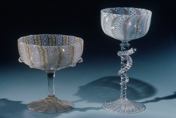 Filigree Champagne Glass, Blown glass, British, possibly 