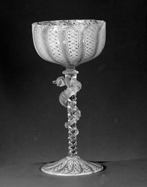Filigree Champagne Glass, Blown glass, British, possibly