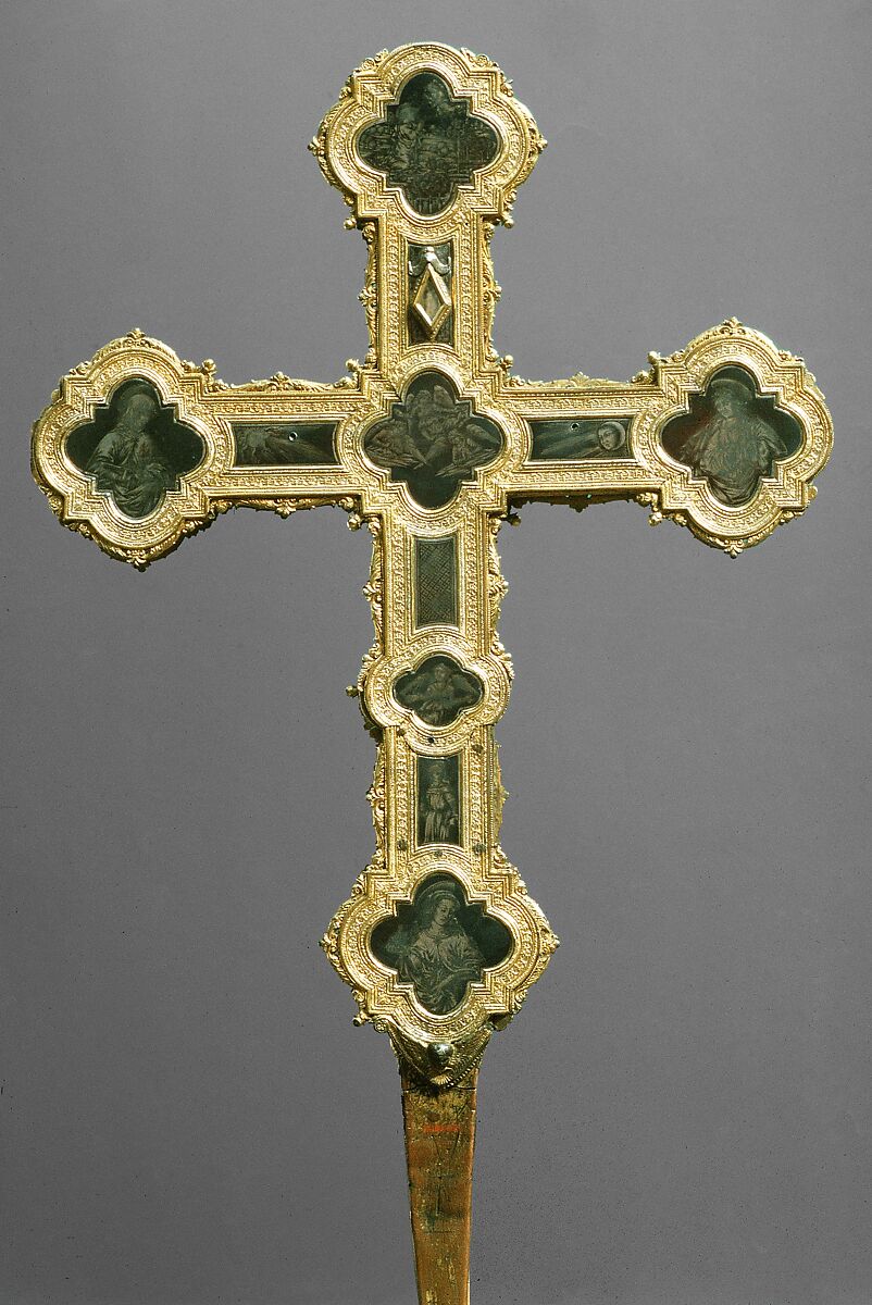 Processional cross, Partly gilt silver, niello, and copper with traces of gilding, over wood, Italian, Florence