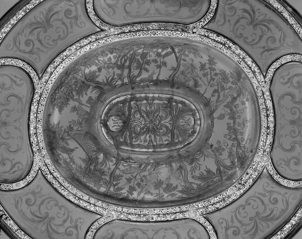 Salver, Outer plaques and mounts after a design by Reinhold Vasters (German, Erkelenz 1827–1909 Aachen), Rock crystal, silver gilt, enamel, Italian, Milan