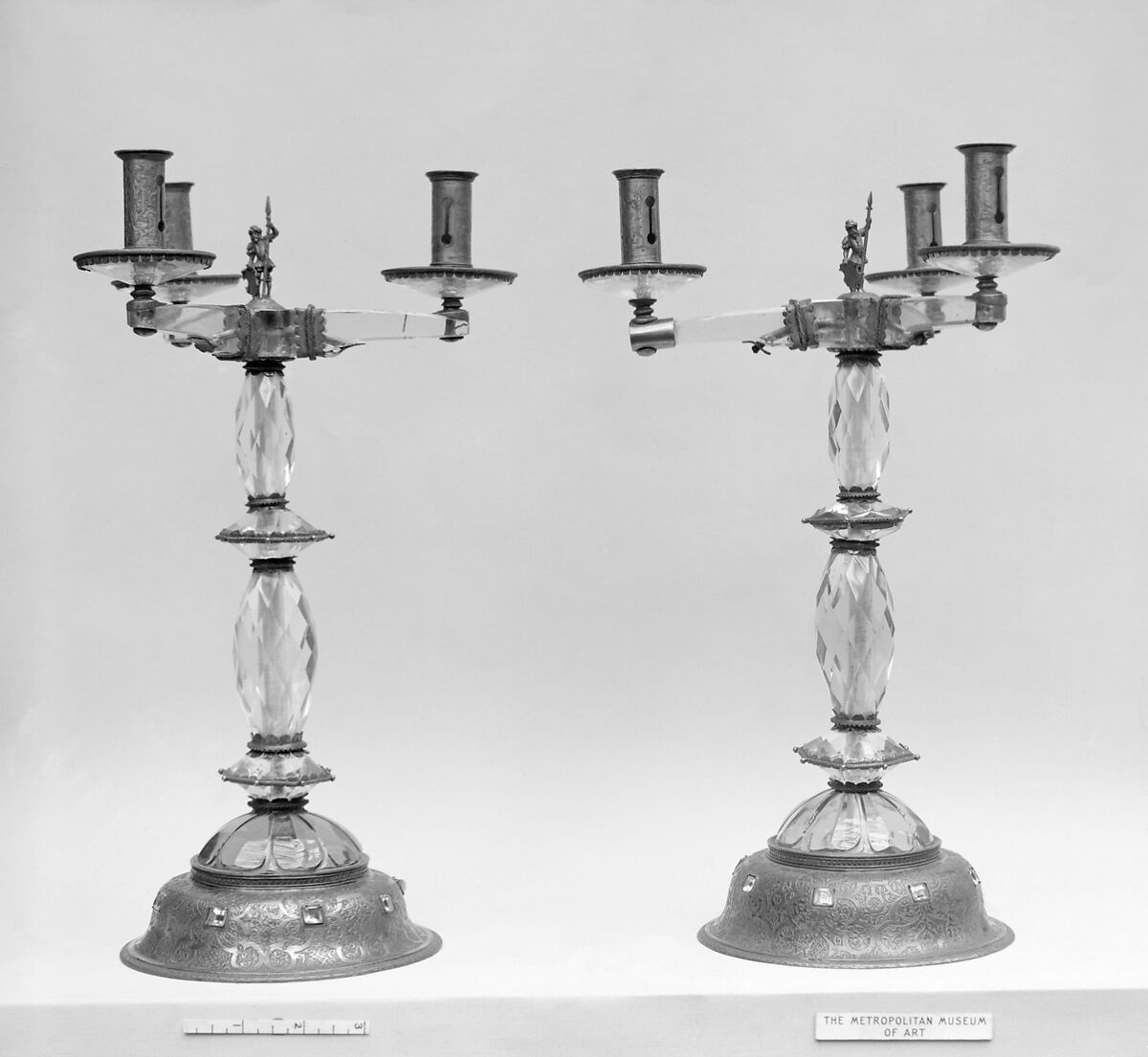 Pair of candelabra, Rock crystal, silver gilt, German, Freiburg im Breisgau 