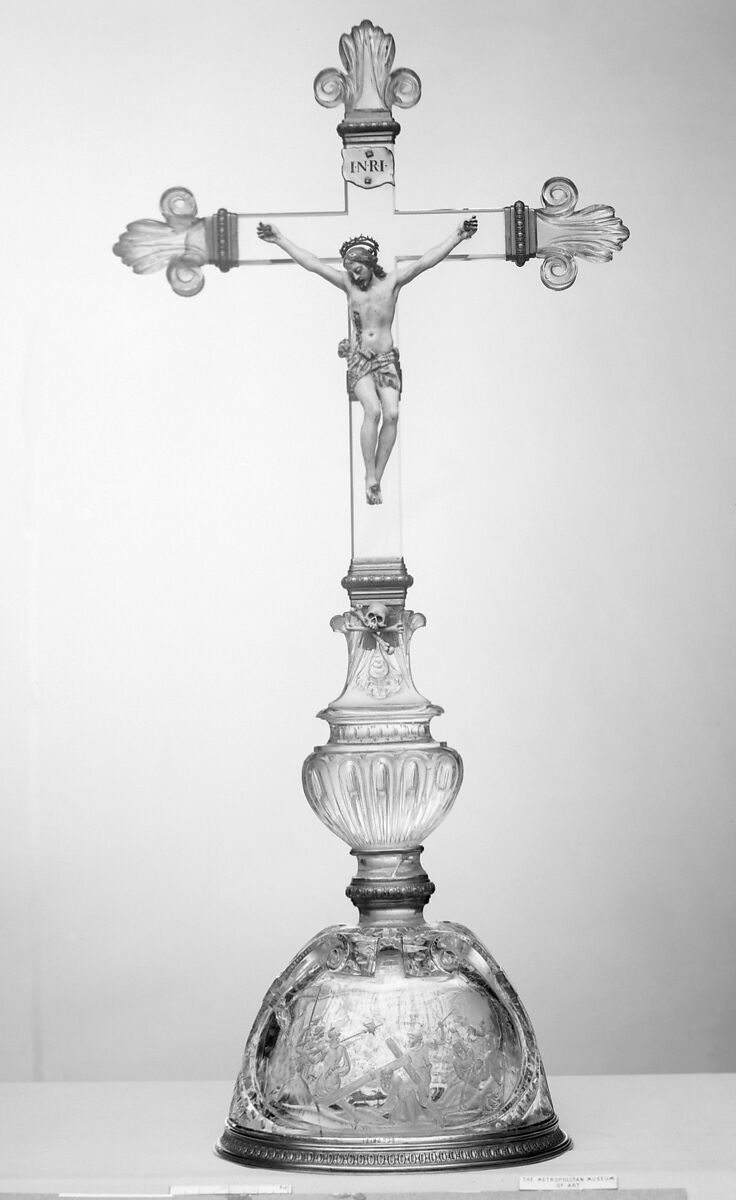 Crucifix, Rock crystal, silver, enamel, Italian, Milan 