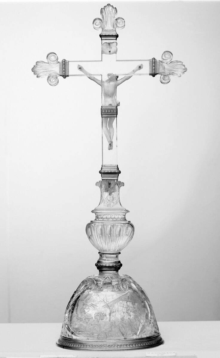 Crucifix, Rock crystal, silver, enamel, Italian, Milan