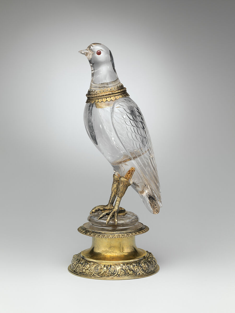 Bird, Rock crystal, with gilded silver and rubies, German, Nuremberg 