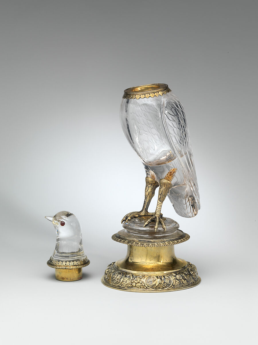 Bird, Rock crystal, with gilded silver and rubies, German, Nuremberg