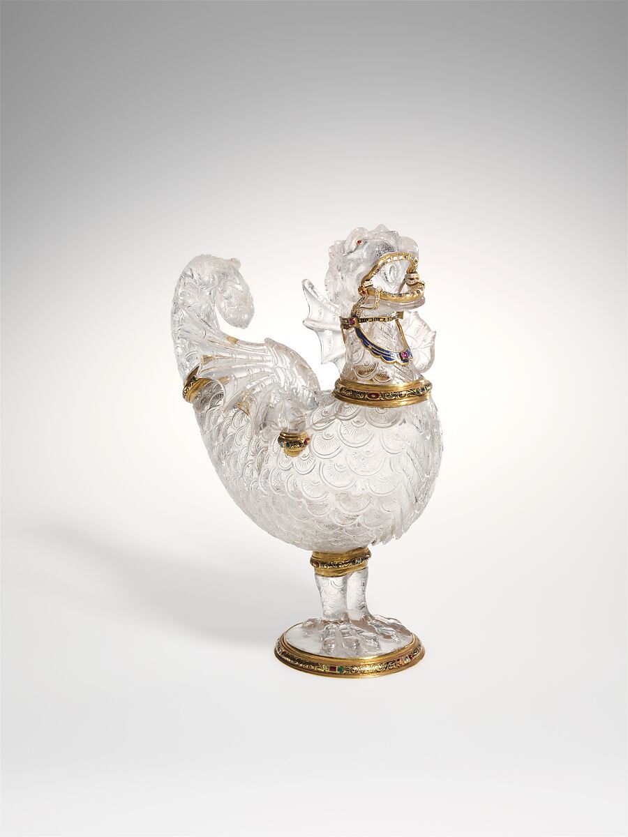 Table ornament in the form of a monster, Workshop of The Saracchi, Milan, Rock crystal, enameled gold mounts, set with diamonds and rubies, Italian, Milan