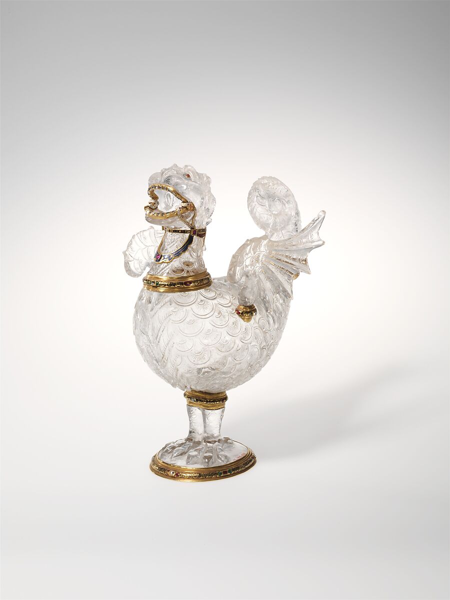 Table ornament in the form of a monster, Workshop of The Saracchi, Milan, Rock crystal, enameled gold mounts, set with diamonds and rubies, Italian, Milan