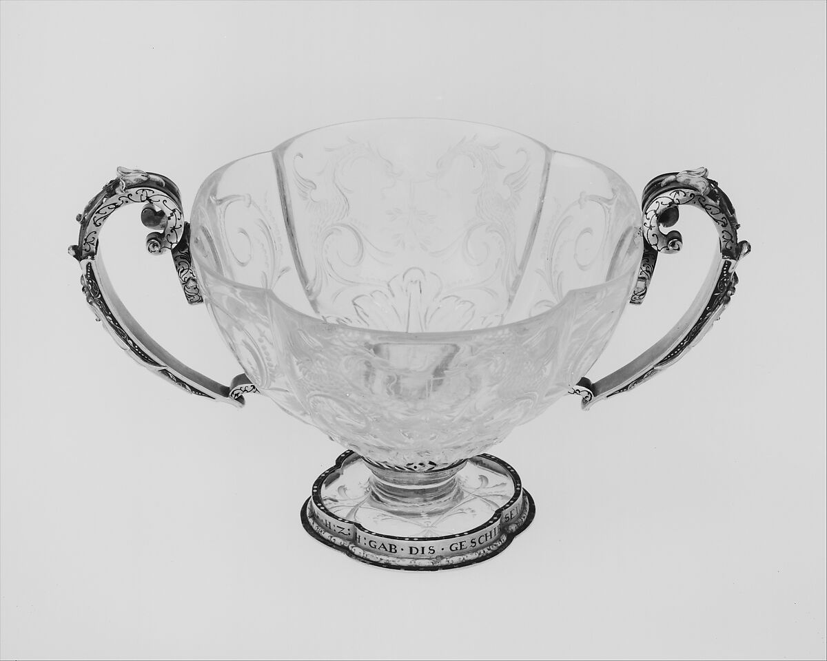 Two-handled cup, Circle of Dionysio Miseroni (Bohemian, Prague 1607–1661 Vienna), Rock crystal, enameled gold, Bohemian, Prague 