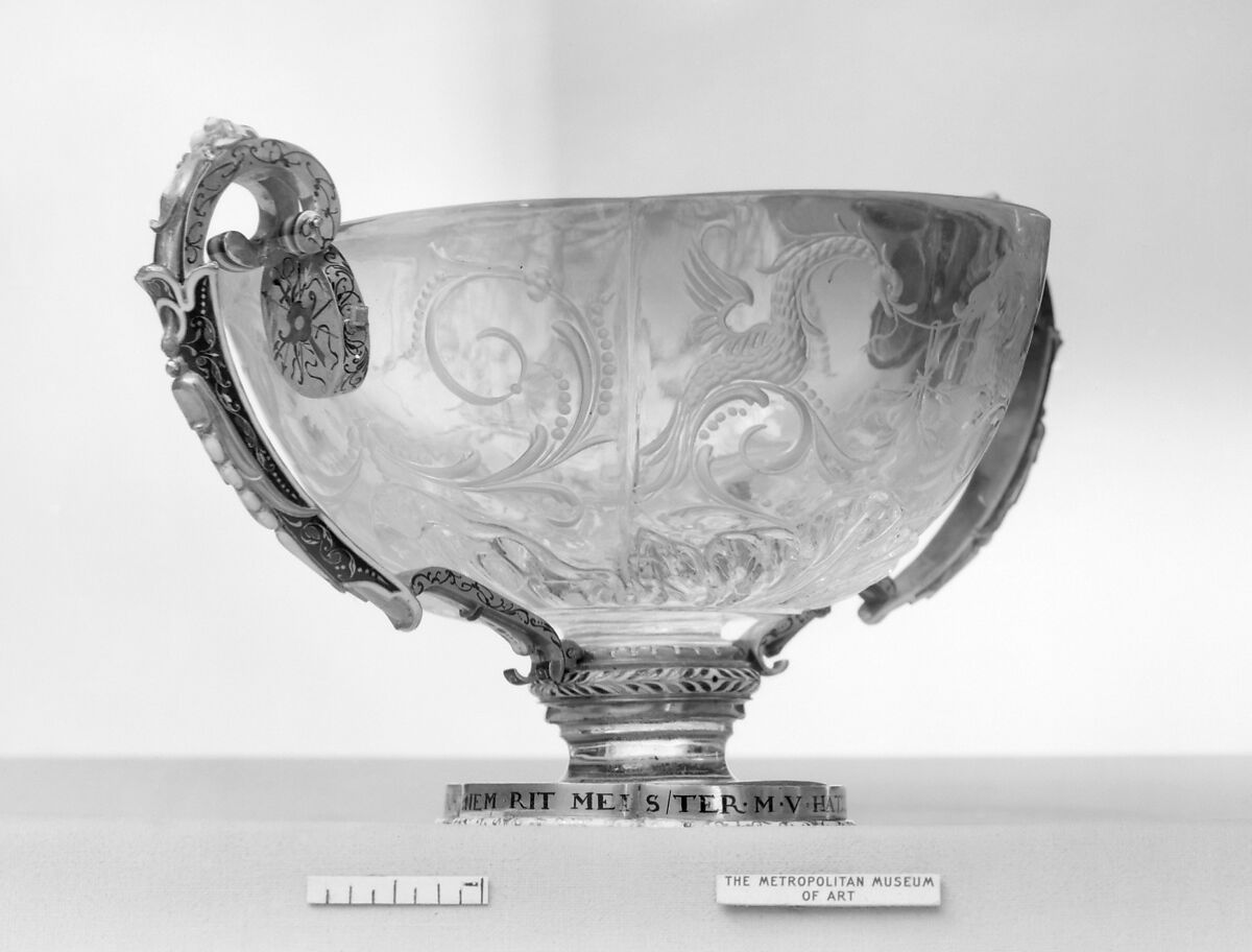 Two-handled cup, Circle of Dionysio Miseroni (Bohemian, Prague 1607–1661 Vienna), Rock crystal, enameled gold, Bohemian, Prague