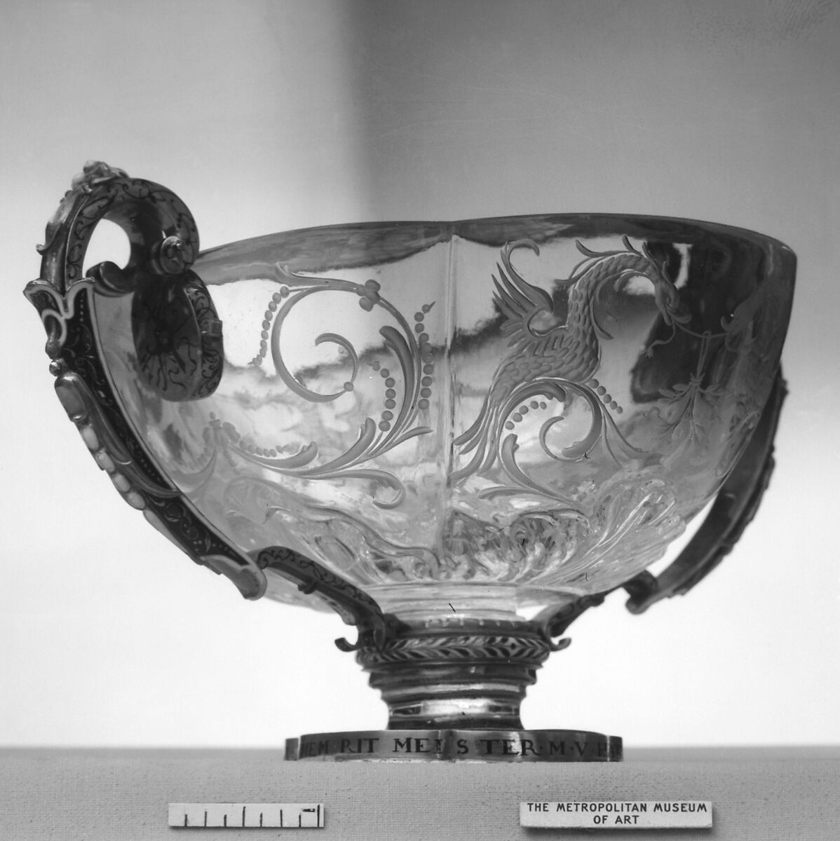 Two-handled cup, Circle of Dionysio Miseroni (Bohemian, Prague 1607–1661 Vienna), Rock crystal, enameled gold, Bohemian, Prague