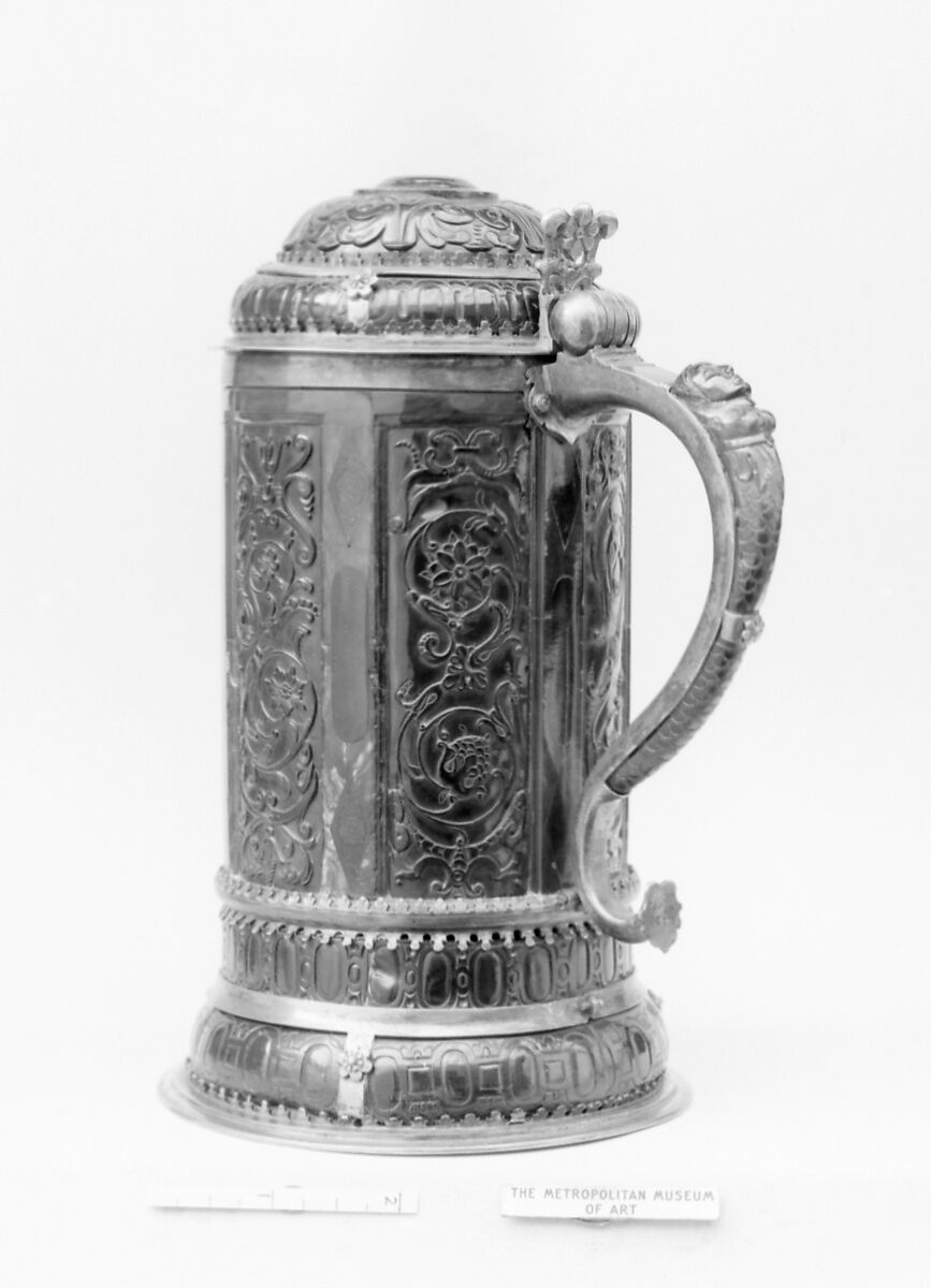 Tankard, Amber, silver gilt, mica and ivory (?), probably German, Königsberg 