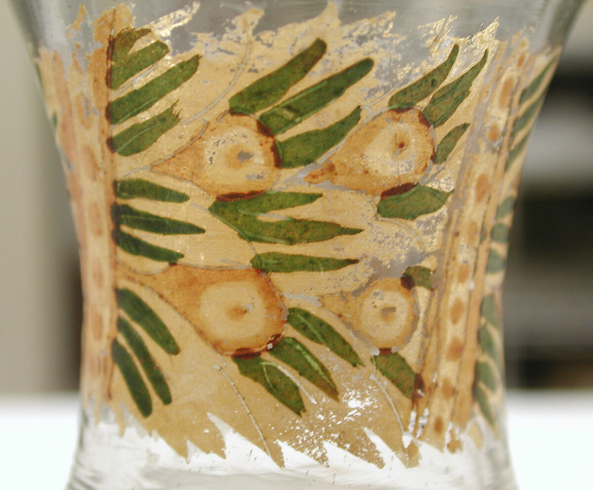 Ewer, Glass, "cold-paint," gilt, Austrian, Innsbruck