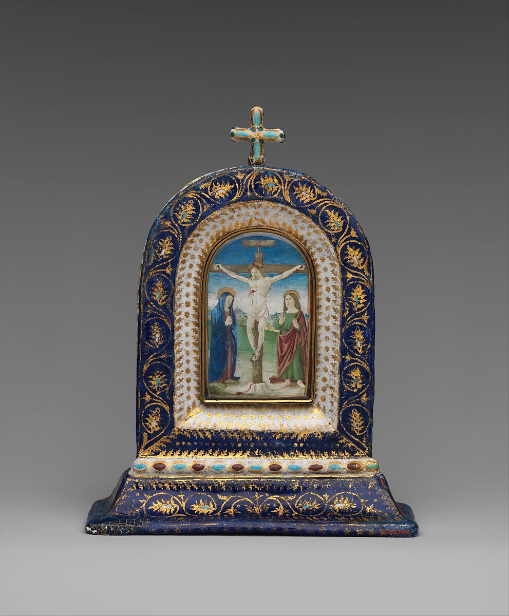 Pax, Painted enamel on copper, partly gilt; painted parchment; glass, Italian, Venice 