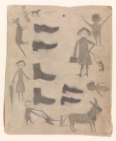 Shoes, Figures, Etc., Bill Traylor (American, Benton, Alabama 1853/54–1949 Montgomery, Alabama), Pencil on cardboard, American 