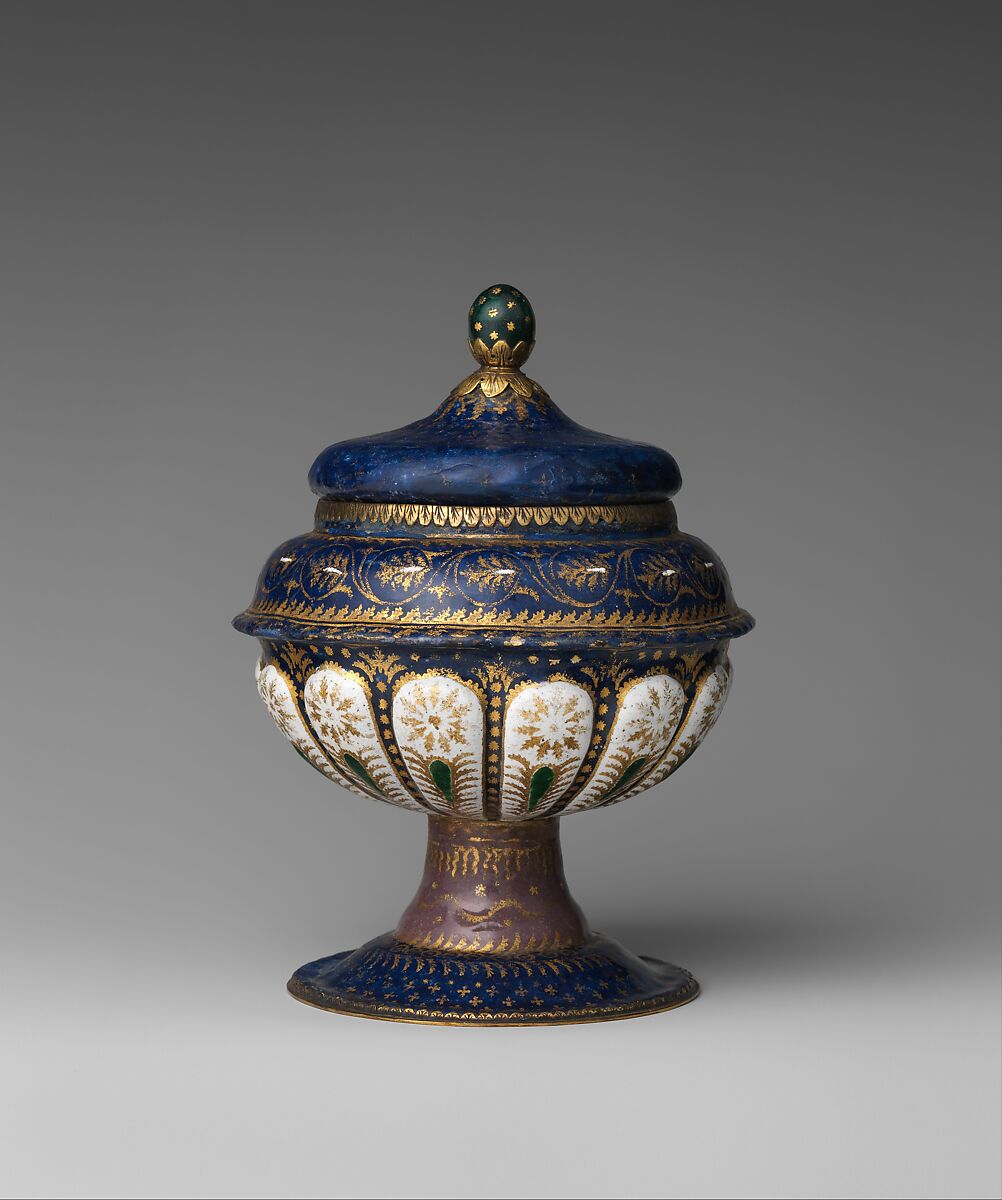 Cup with cover, Painted enamel on copper, partly gilt; gilt brass, Italian, Venice 