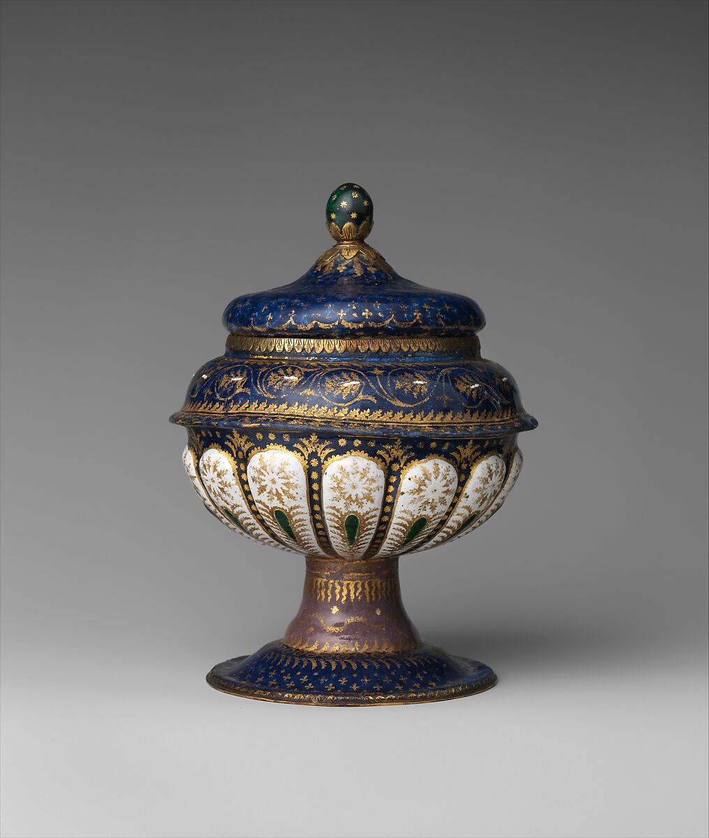 Cup with cover, Painted enamel on copper, partly gilt; gilt brass, Italian, Venice