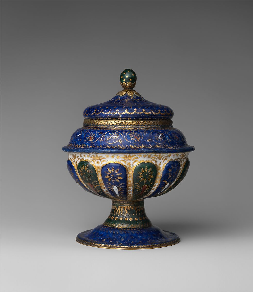 Cup with cover, Painted enamel on copper, partly gilt, Italian, Venice 