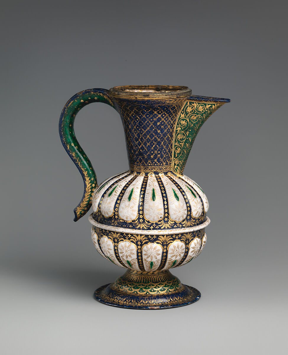 Ewer, Painted enamel on copper, partly gilt; gilt brass, Italian, Venice