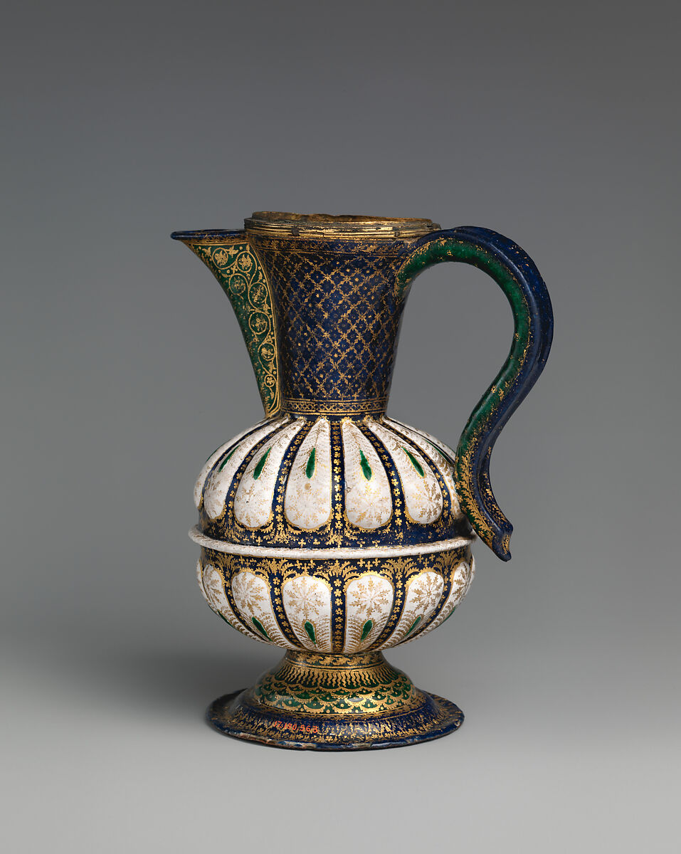 Ewer, Painted enamel on copper, partly gilt; gilt brass, Italian, Venice 