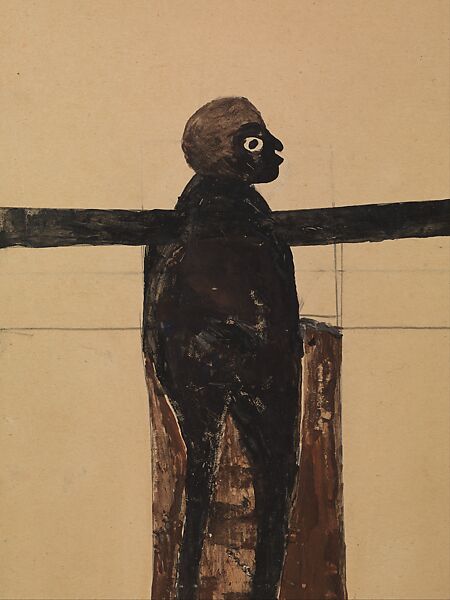 Black Jesus, Bill Traylor (American, Benton, Alabama ca. 1853–1949 Montgomery, Alabama), Gouache and pencil on cardboard, American