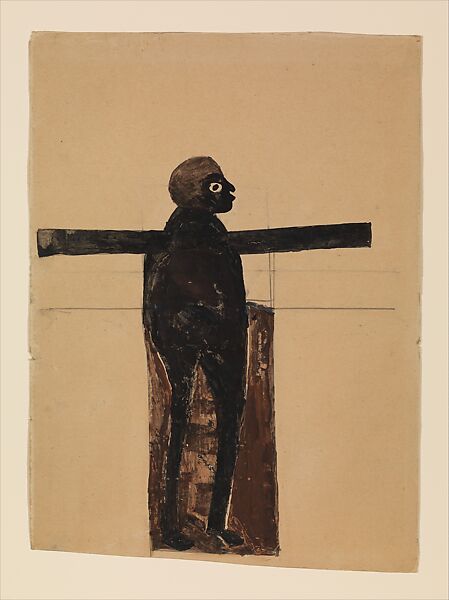Black Jesus, Bill Traylor (American, Benton, Alabama 1853/54–1949 Montgomery, Alabama), Gouache and pencil on cardboard, American 