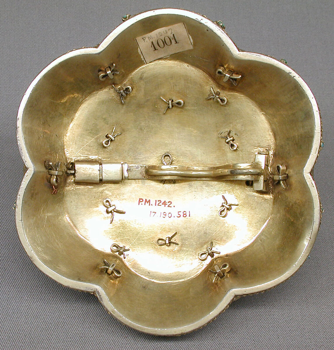 Dress ornament (heftel), Gold, enamel, sapphire, semiprecious stones, Hungarian