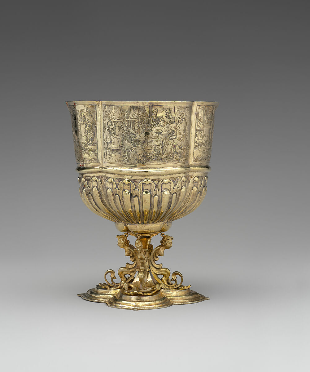 Cup with scenes from the New Testament (one of a pair), Franz Fischer (master 1600, died 1653), Silver gilt, German, Nuremberg