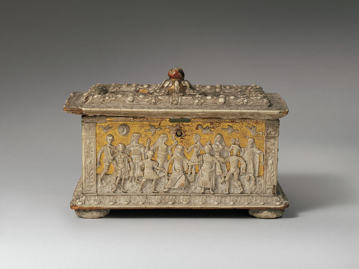 Casket (cassetta), Molded gesso on partly gilt wood (pastiglia), Italian, Ferrara