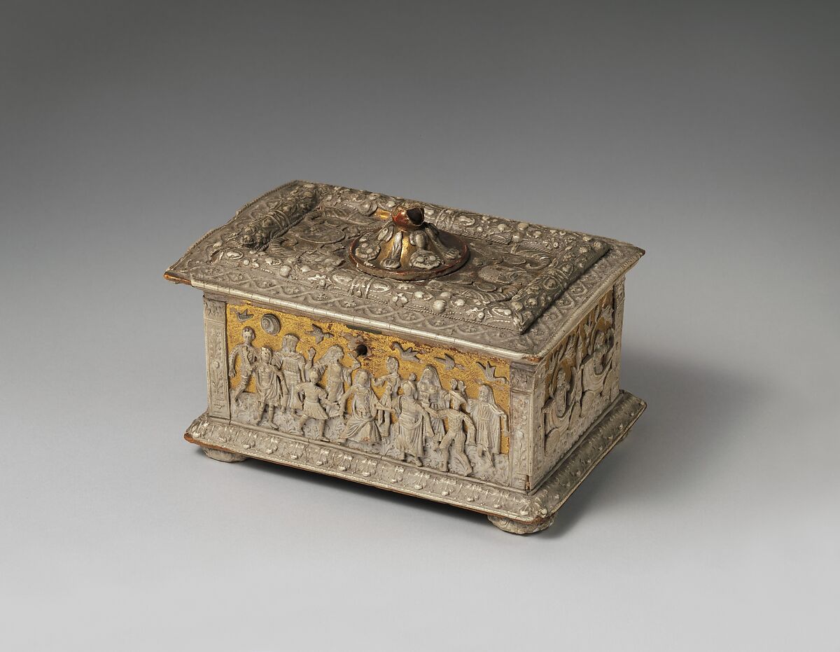 Casket (cassetta), Molded gesso on partly gilt wood (pastiglia), Italian, Ferrara 