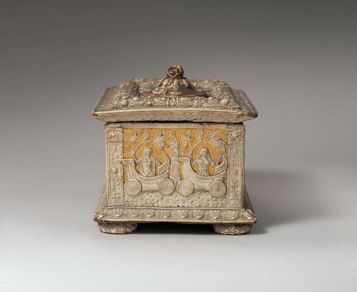 Casket (cassetta), Molded gesso on partly gilt wood (pastiglia), Italian, Ferrara