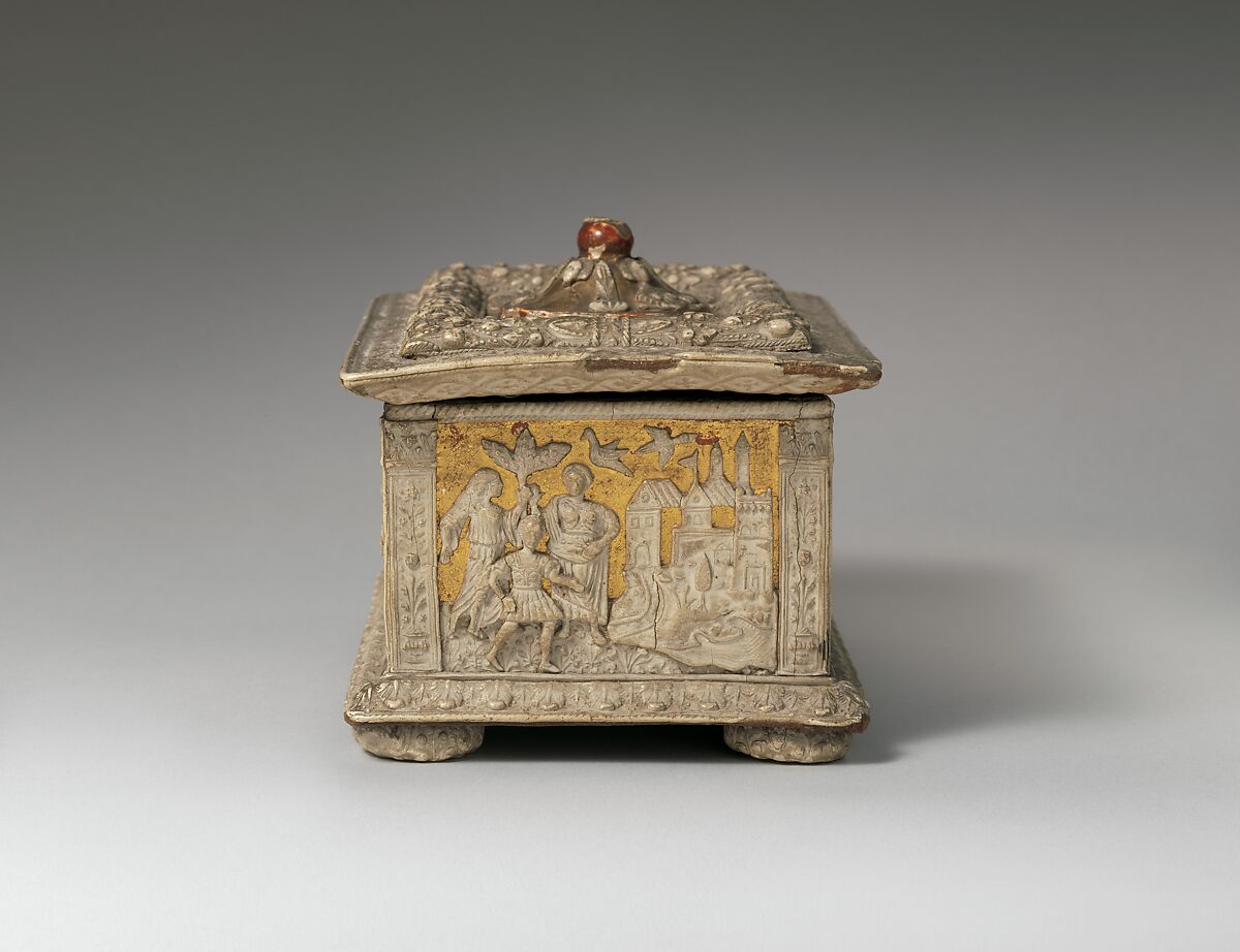 Casket (cassetta), Molded gesso on partly gilt wood (pastiglia), Italian, Ferrara