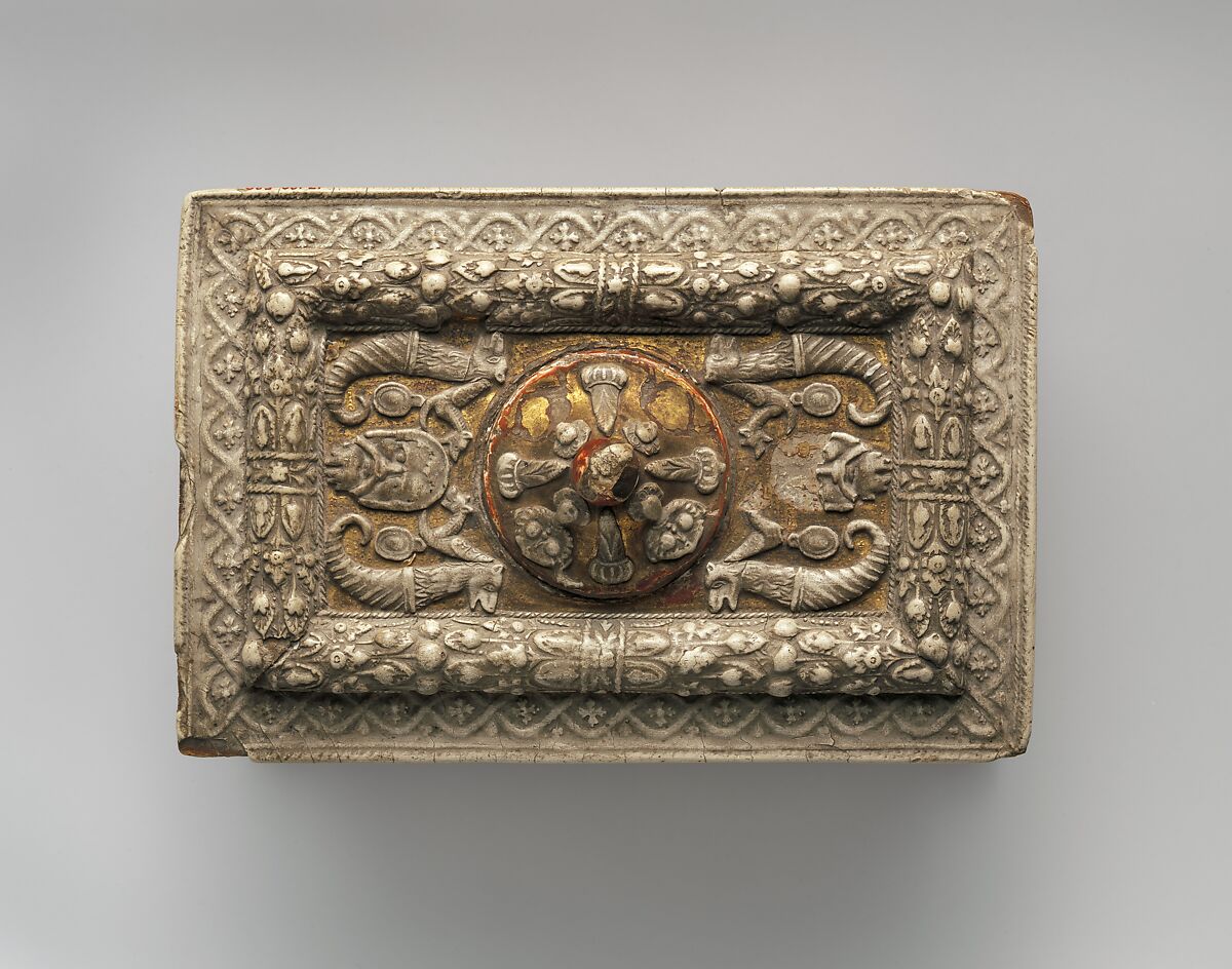 Casket (cassetta), Molded gesso on partly gilt wood (pastiglia), Italian, Ferrara