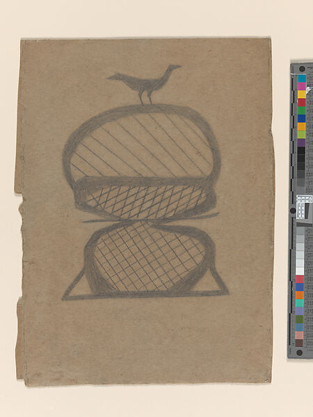 Basket with Bird, Bill Traylor (American, Benton, Alabama 1853/54–1949 Montgomery, Alabama), Pencil on cardboard, American 