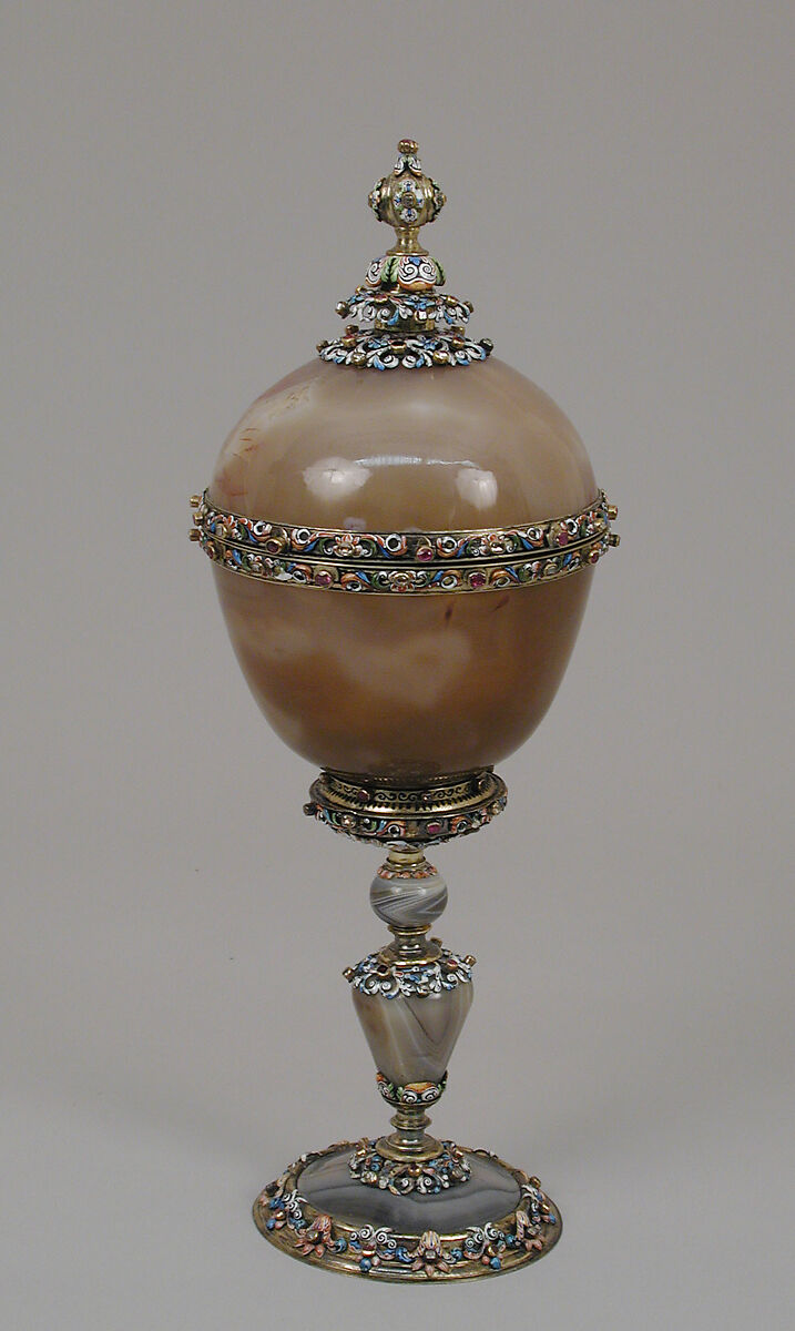 Cup with cover, Jeremias Sibenbürger (ca. 1583–1659), Agate, silver-gilt, enamel, diamonds, rubies, German, Augsburg 