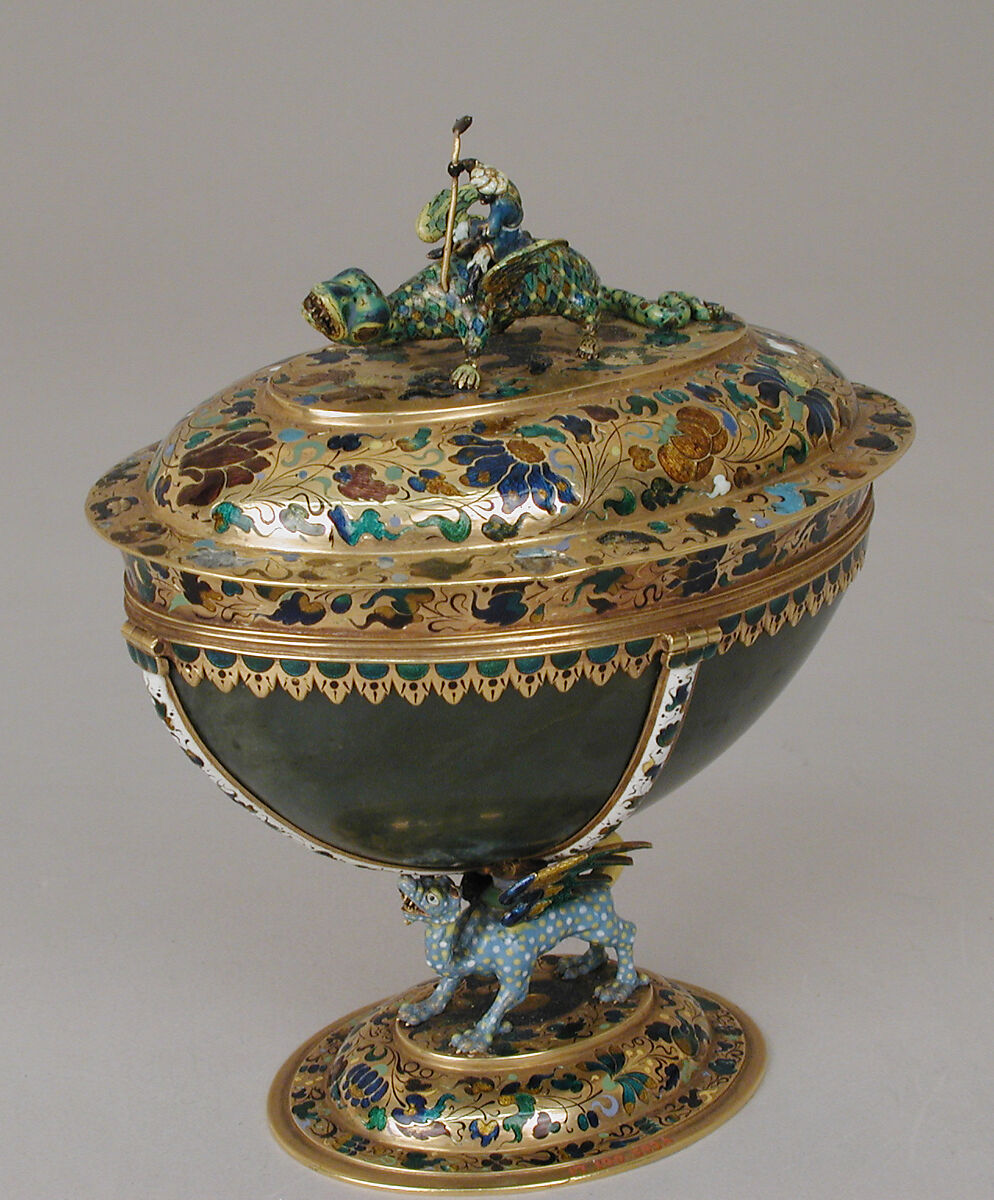 Cup with cover, Gold, enamel, Silesian jade, Bohemian, Prague 