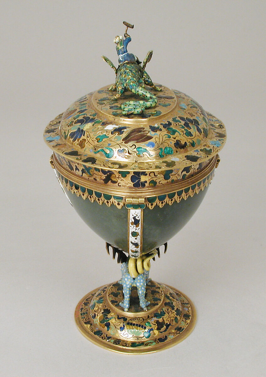 Cup with cover, Gold, enamel, Silesian jade, Bohemian, Prague