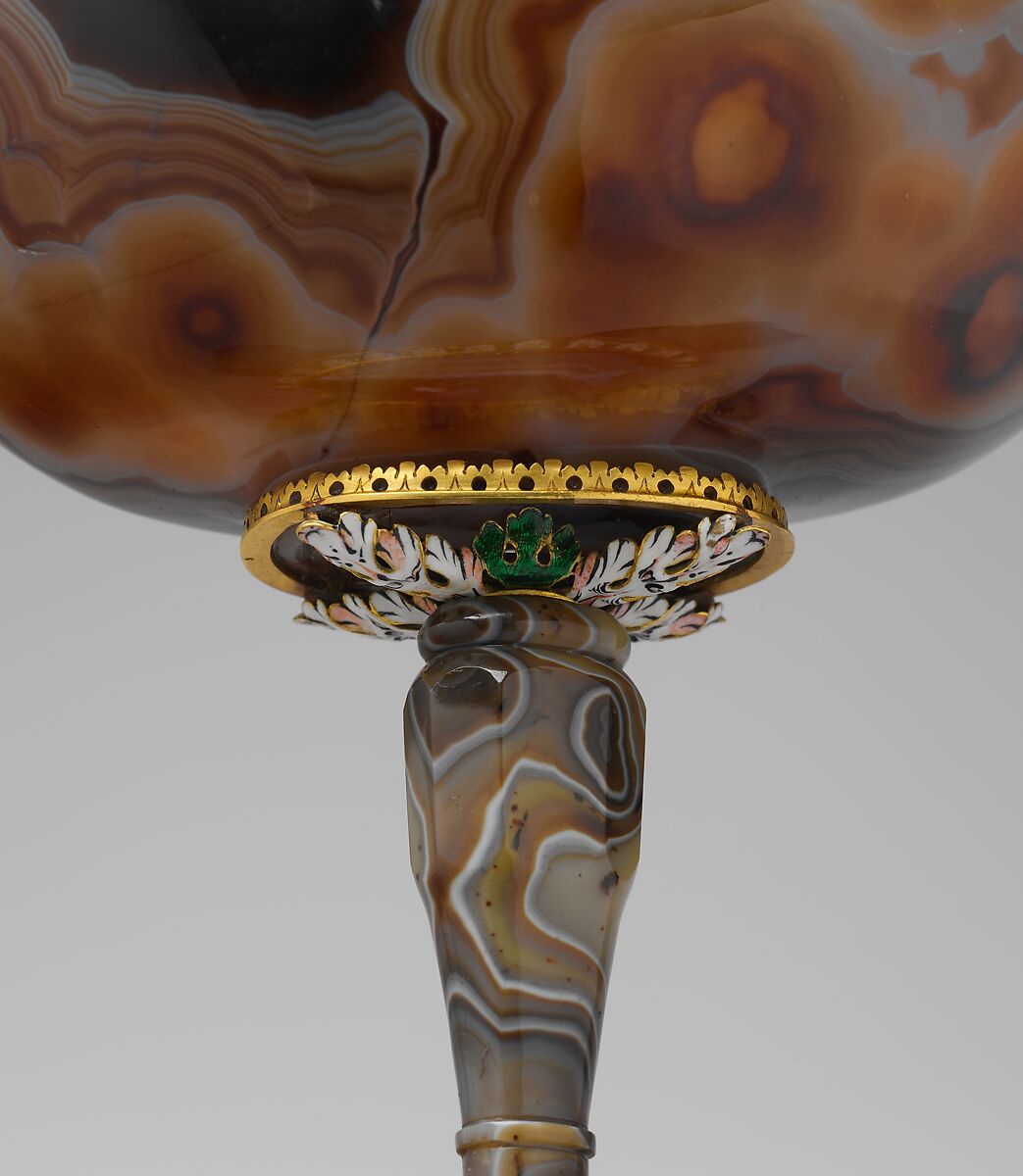 Cup, Sardonyx, gold, enamel, gem, Byzantine (cup) and French, Paris (stem, base, and mounts)