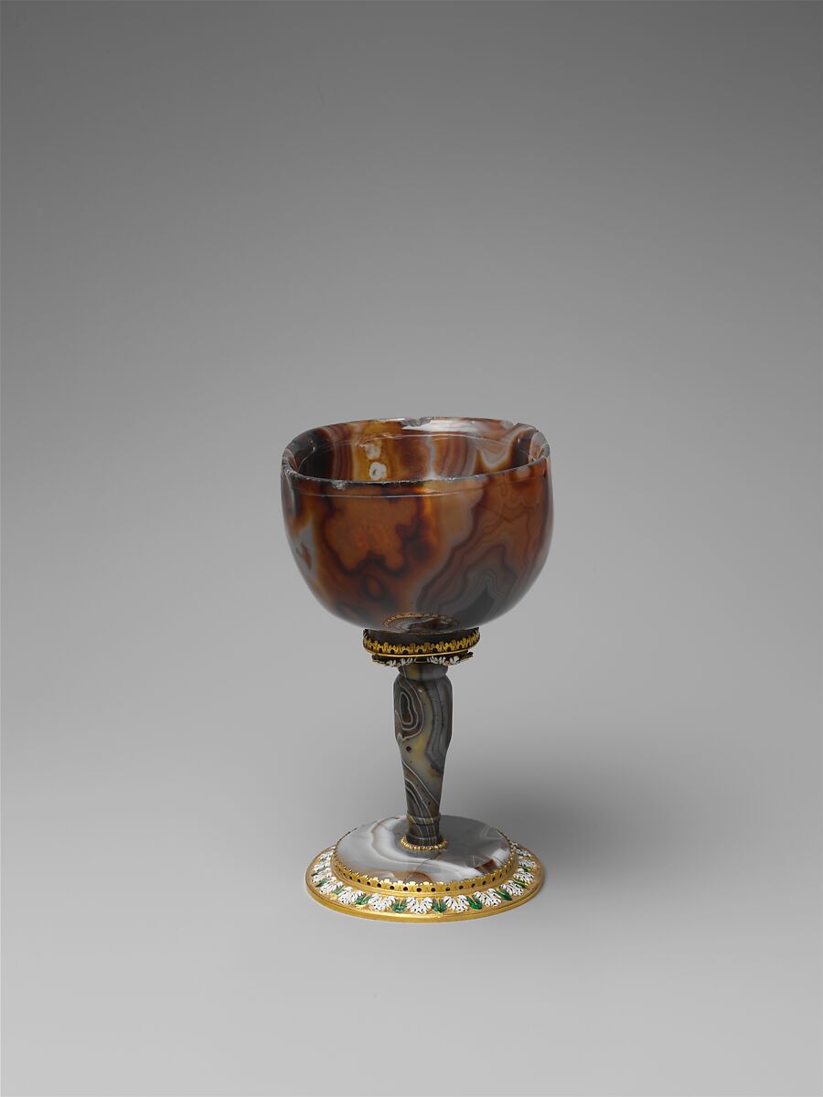 Cup, Sardonyx, gold, enamel, gem, Byzantine (cup) and French, Paris (stem, base, and mounts)