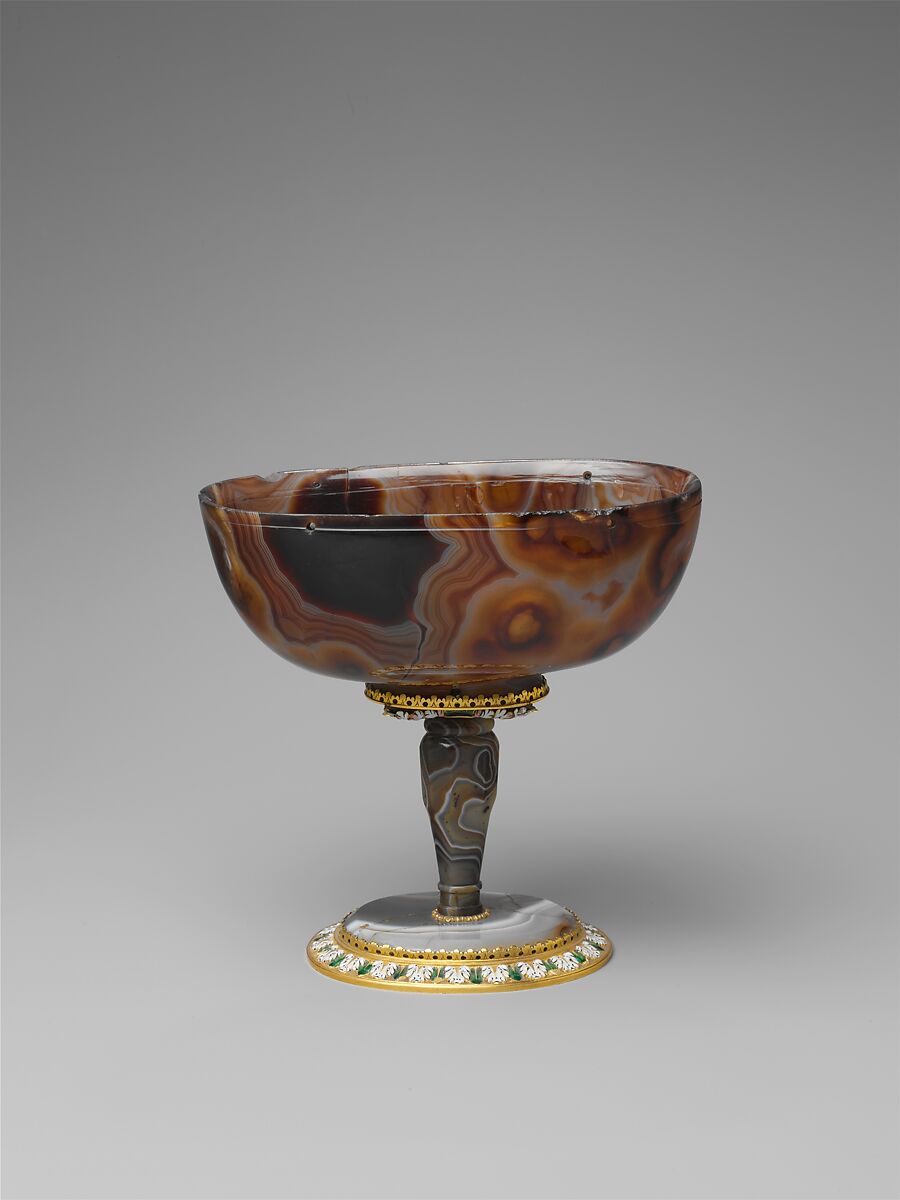 Cup, Sardonyx, gold, enamel, gem, Byzantine (cup) and French, Paris (stem, base, and mounts) 