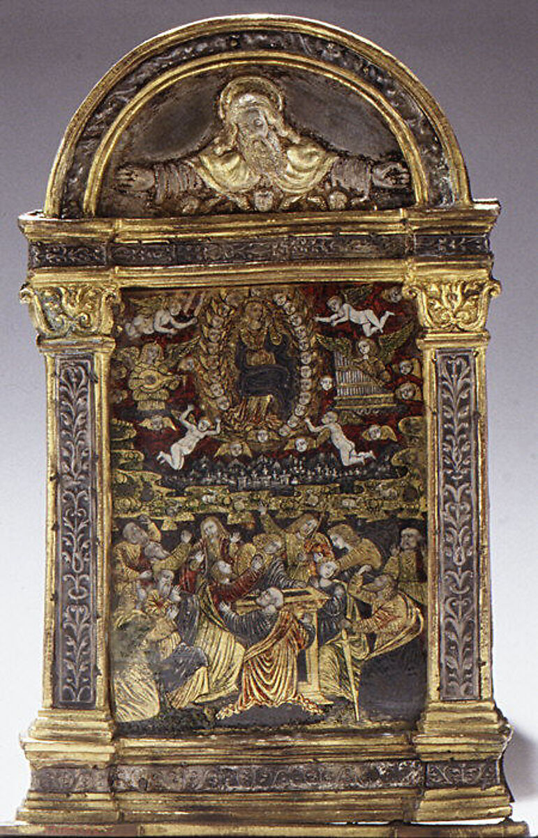 Assumption of the Virgin, Verre églomisé, silver parcel gilt, Italian 